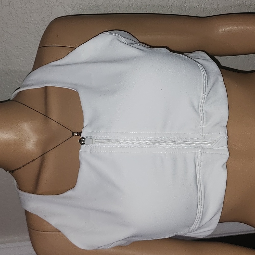 Tek Gear Workout Size XL Womens White Lined Wireless Front Zip Sports Bra